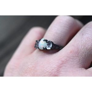 Raw crystal ring, Raw Diamond Engagement Ring, Opal Wedding Ring, Rough …